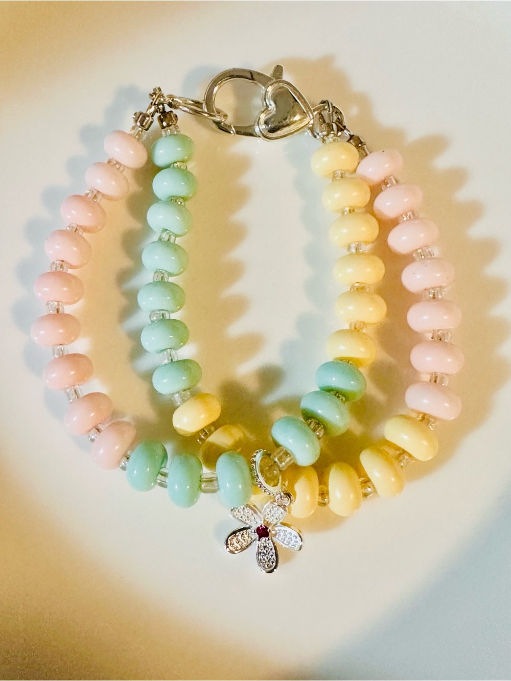 Pastel Multi-Strand Beaded Bracelet with Flower Charm - Unbranded